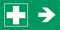 Rettungszeichenbanner "ERSTE HILFE STATION RECHTS"